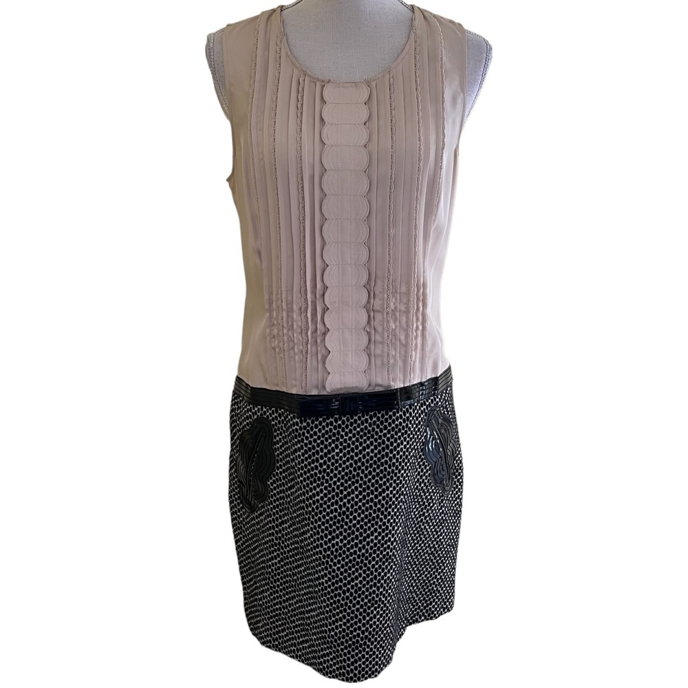 Tracy Reese Cream and Black Mini Dress with Black Vinyl Details 8